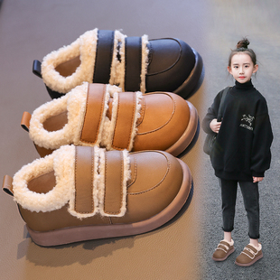 童鞋儿童棉鞋2023冬女童毛毛保暖鞋宝宝魔术贴软底加绒豆豆鞋
