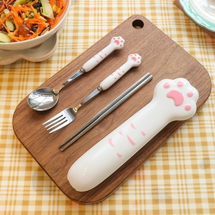 儿童筷子勺子套装可爱小学生餐具上学专用不锈钢便携收纳盒三件套