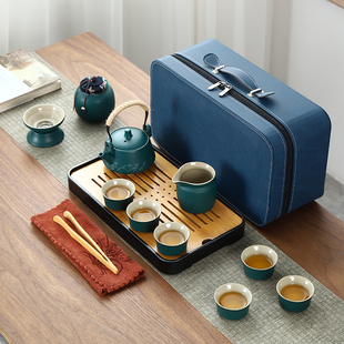 日式旅行功夫茶具小套装，家用简约泡，茶壶陶瓷茶杯户外茶盘便携式包