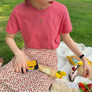 泫雅风树莓色t恤短袖，2023夏季纯棉糖果，色打底衫少女玫粉色上衣女