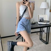 牛仔短裤女夏装2023休闲宽松阔腿高腰a字卷边超短辣妹热裤潮