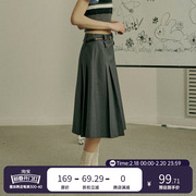 OWOX 2024a字半身裙宽松灰色西装百褶裙长款高腰女显瘦气质