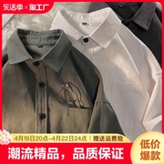 日系工装纯色短袖男士衬衫，2024年夏季潮流百搭宽松男生休闲衬衣