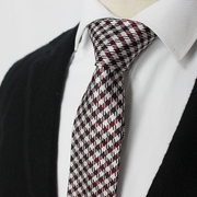 酒红黑白格真丝桑蚕丝领带，男潮韩窄学生校园，风个性结婚5cm厘米
