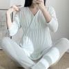 春夏哺乳上衣长袖打底衫产后喂奶月子服睡衣孕妇秋衣内搭薄款纯棉