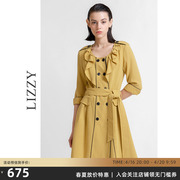 LIZZY2024春季优雅气质风衣式连衣裙时尚修身显瘦双排扣裙子