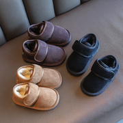 儿童棉鞋男童东北加绒真皮，女童雪地靴1-3岁宝宝，鞋子魔术贴面包鞋