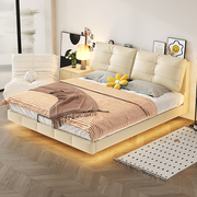 奶油真皮悬浮储物双人床现代简约科技布艺床，ins网红软床