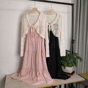 23029粉色大摆吊带，连衣裙女宽松夏季防晒蕾丝，开衫两件套长裙