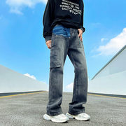 工装牛仔裤男秋季设计感小众拼接休闲裤子美式街头嘻哈宽松直筒裤