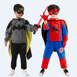 圣诞节蜘蛛侠儿童套装男童，蝙蝠侠衣服幼儿园角色扮演cosplay服装