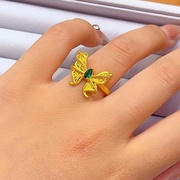 沙金微镶镂空蝴蝶戒指，开口可调节戒指，时尚气质百搭女款镀金
