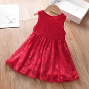 儿童夏季洋气裙子2022女童连衣裙，夏装红色背心超仙公主网纱裙
