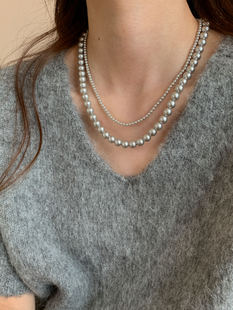 施家珍珠项链真多麻灰色轻奢小众高级感毛衣链首饰新年送妈妈礼物