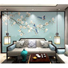 新中式手绘玉兰花背景墙布，8d工笔花鸟墙纸定制客厅沙发影视墙壁画