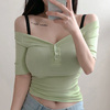 夏季韩国女装紧身性感低领，显胸大短袖t恤女半开v领低胸上衣潮