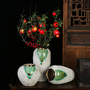 景德镇土化羽陶瓷花瓶白泡绿心，有金口客厅装饰家居装潢复古花器