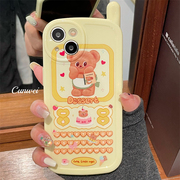 可爱黄油小熊电话机适用iphone15promax苹果13手机壳14创意12pro个性11超火13pro防摔14pro保护套软壳潮