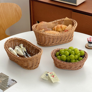 穆尼日式仿藤编塑料收纳篮田园风水果篮野餐面包篮家用桌面收纳筐