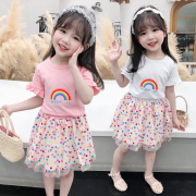 女童套装2024夏装儿童洋气女孩韩版中小童夏季短袖时髦两件套裙子