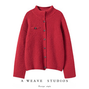 一万个!大红色100%山羊绒衫毛巾，圈加厚毛衣开衫女宽松外套