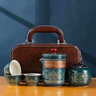 旅行茶具套装户外露营古韵陶瓷茶具泡茶快客杯商务手提礼盒包
