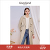 goodland美地女装2023秋季长裤，西装领双层翻领，银灰色风衣外套