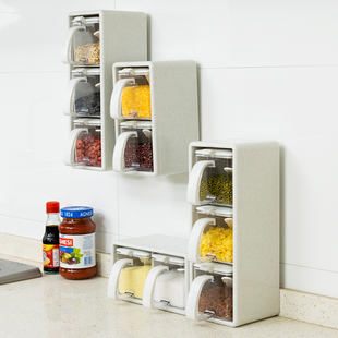 厨房竖调料盒有盖抽屉式套家用组合装盐罐，调味罐佐料收纳盒调料瓶