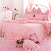 粉色公主韩版全棉100花边床裙四件套纯棉蕾丝，1.8床单婚庆床上用品