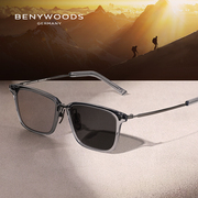 BENYWOODS 偏光太阳眼镜透明框复古变色高级感带度数墨镜男MT