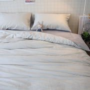 北欧风床上用品条纹简约日式全棉床单被套双人，1.8m1.5米四件套