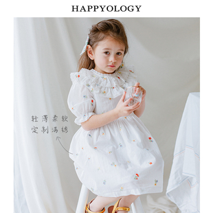 Happyology英国定制满绣女童连衣裙短袖春装裙子小清新儿童连身裙