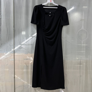 瑞24X160商场专卖2024夏时尚品质女装收腰显瘦法式优雅纯色连衣裙