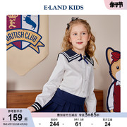 elandkids衣恋童装女童，复古清爽海军领蝴蝶结长袖衬衫