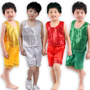 六一儿童表演服红黄蓝绿(黄蓝绿，)亮片背心马甲，套装幼儿女肚兜舞台演出服