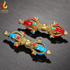 西藏民族用品藏式黄铜，彩绘镶嵌珠子五股金刚杵，吊坠藏传西藏用具