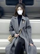 灰色长款呢子大衣女外套冬季小个子韩系温柔风高级感毛呢风衣