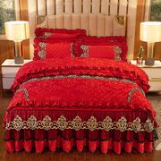 欧式床上床裙四件套加厚秋冬季保暖双面纯色床罩被套1.8m床品床套
