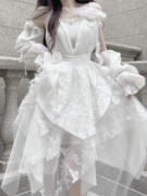 在逃公主茶歇法式不规则白色连衣裙复古显瘦网纱温柔仙女森系裙子