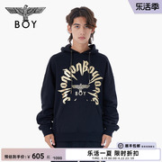 boylondon秋冬男女同款，长袖烫金字母，提花休闲黑色连帽卫衣n04008