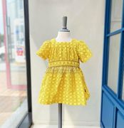 韩国女童装小雨伞夏季宝宝黄色格子方，领可爱短袖儿童连衣裙子