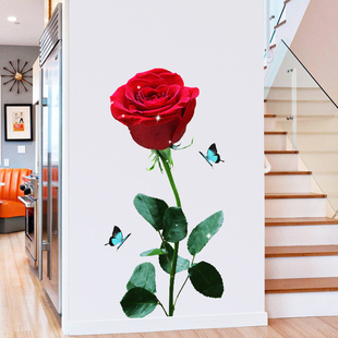 立体玫瑰贴画玄关沙发背景墙，贴浪漫情侣，婚庆卧室装饰墙壁贴纸温馨