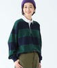 秋冬日系韩国外贸拼色条纹，长袖蝙蝠袖polo衫宽松女式卫衣
