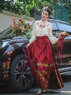 出租飞机袖汉服新娘婚服女中式传统婚礼衬衣红色马面裙敬酒服套