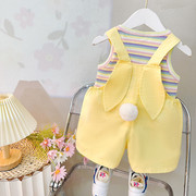 女童套装夏款2023洋气时髦女宝宝背带裤两件套夏季婴儿童夏装
