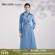 BBLLUUEE粉蓝衣橱硬挺气场感风衣女中长款2023秋冬收腰蓝外套