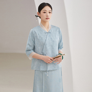 中式唐装女中国风上衣套装禅意旗袍茶服两件套改良汉服茶艺师