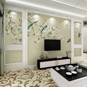 电视背景墙壁纸现代中式客厅卧室影视墙手绘花鸟墙纸定制壁画墙布