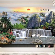 8d电视背景墙壁画3d山水画壁布立体沙发大气 装饰画客厅壁纸