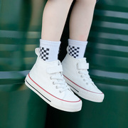 2024春夏季校园，小白鞋纯色手绘childrenshoes高帮儿童帆布鞋